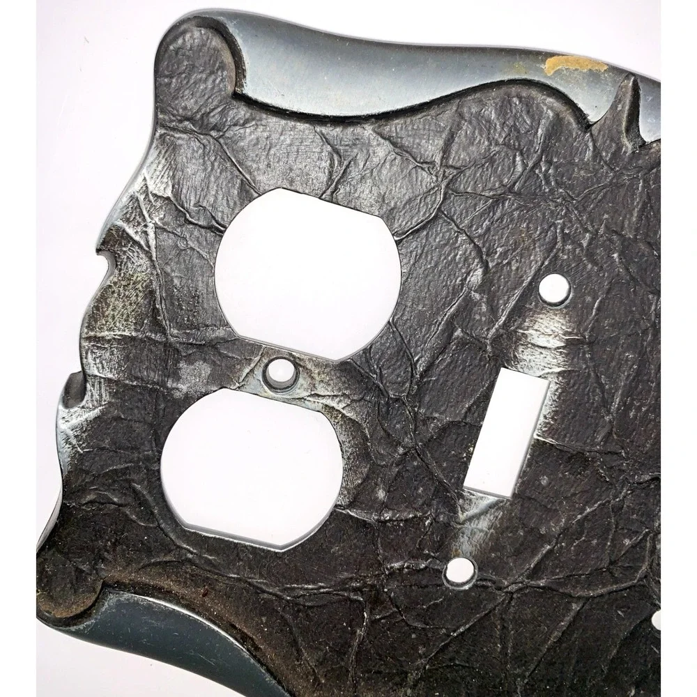 2 Amerock '71 Brass Carriage House Switch Cover Plates Silv/Blk Castle Core Goth